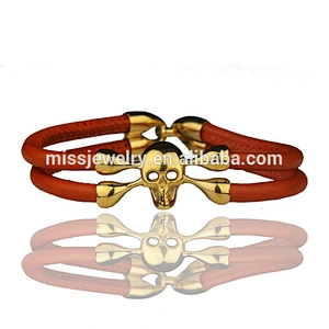 Miss Jewelry Dual Layer Mens Skull Leather Bracelets
