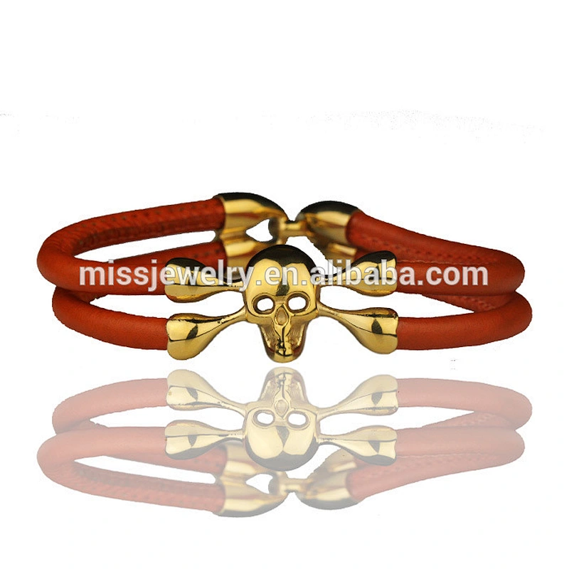 Miss Jewelry Dual Layer Mens Skull Leather Bracelets