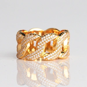 Sterling Silver Cuban Link Diamond Ring Engaged 18k Gold