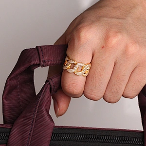 Sterling Silver Cuban Link Diamond Ring Engaged 18k Gold
