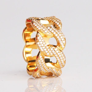 Sterling Silver Cuban Link Diamond Ring Engaged 18k Gold