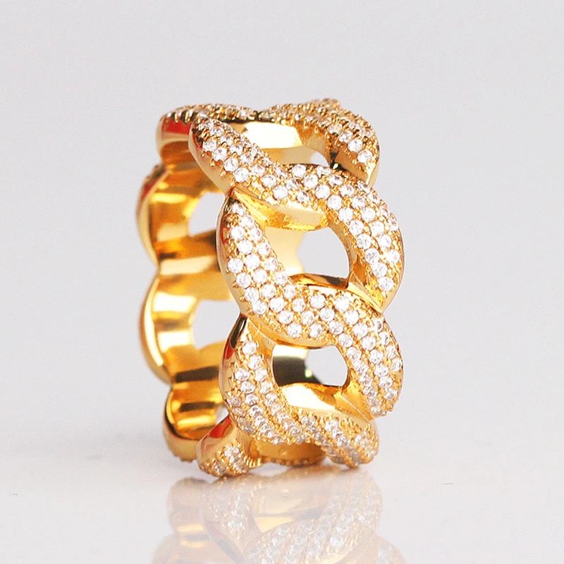 Sterling Silver Cuban Link Diamond Ring Engaged 18k Gold