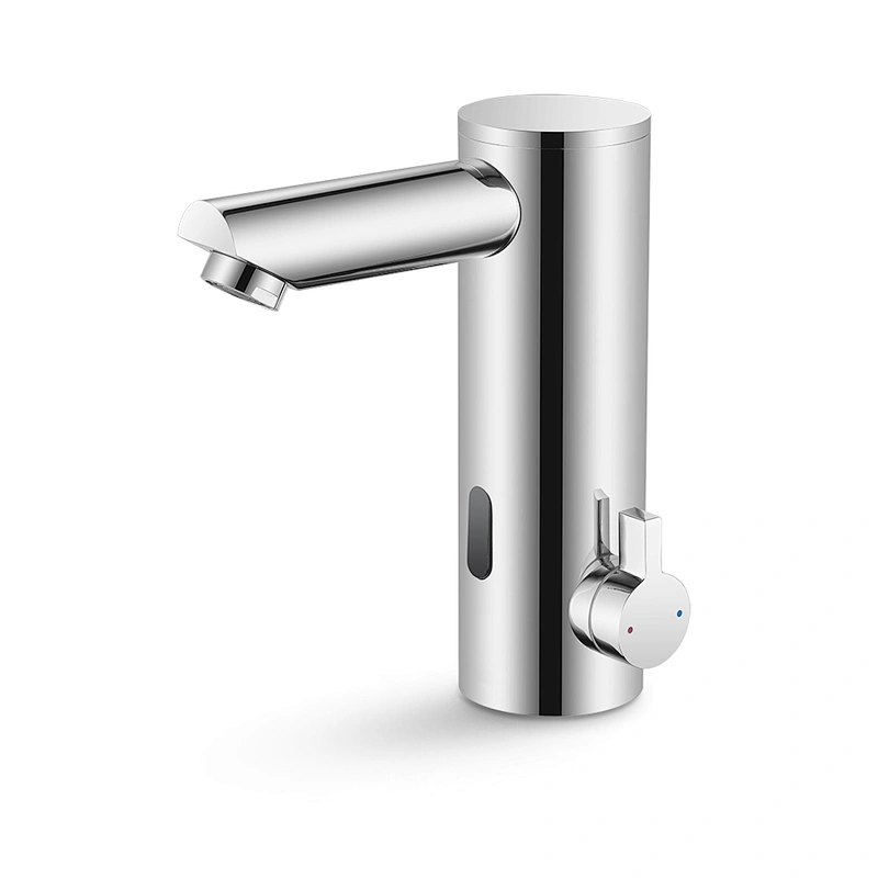 Automatic Touchless Bathroom Sink Faucet with Hole Cover Plate, AC/DC Powered Sensor Hands Free Bathroom Tap with Control Box and Temperature Mixer, Battery or Plug-in Sensor, Chrome Finished