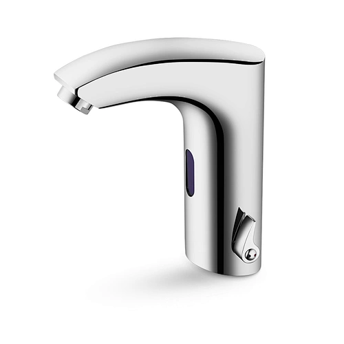 Sensor Touchless Bathroom Sink Faucet with Hole Cover Plate, Chrome Hands Free Bathroom Water Tap with Control Box and Temperature Mixer, 1-Hole/3-Hole Vanity Faucet, Battery Powered