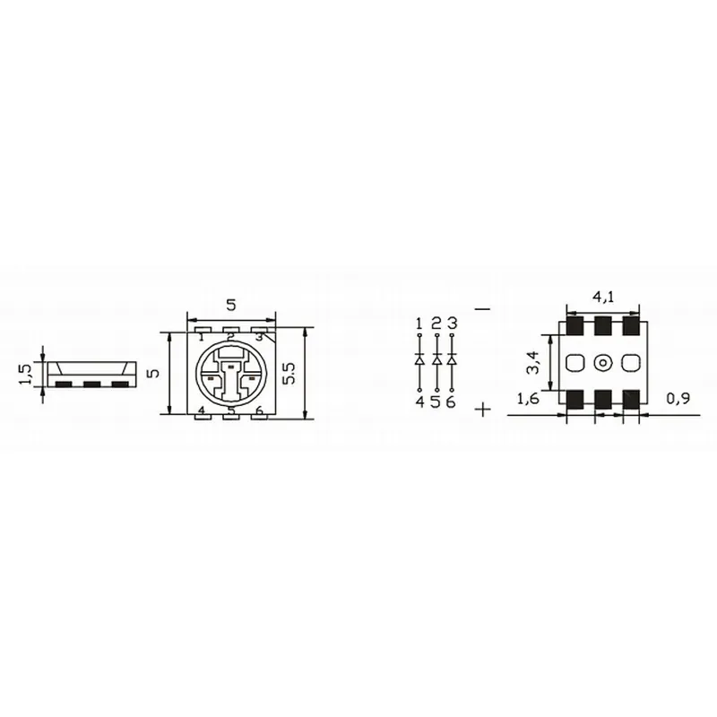 Top-selling  0.2W 6pin 10 mil Taiwan Epistar 5050 rgb