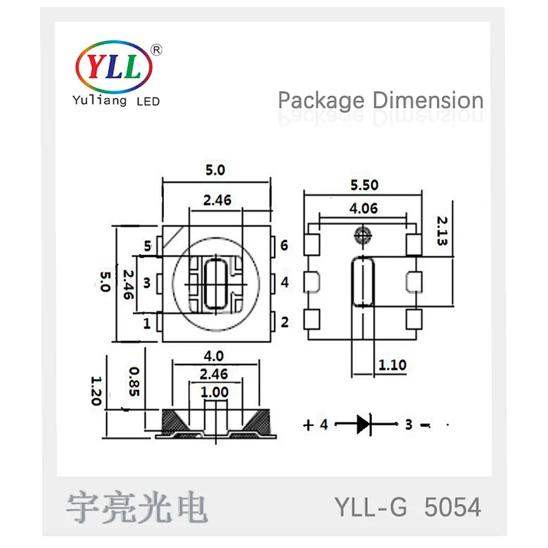 YLL 0.2w 5054 5050 led chip amber with Epistar chip for led strip