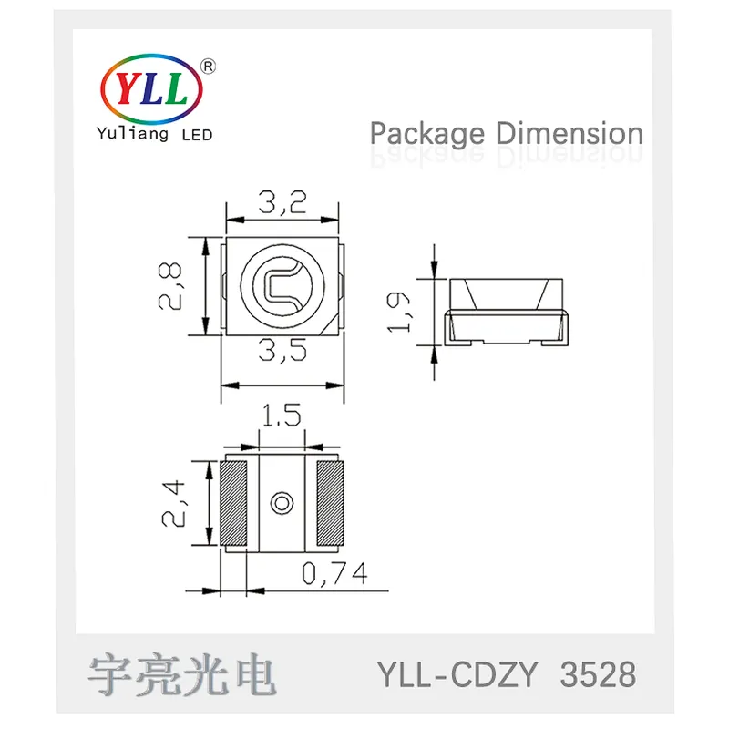 amber smd led diode 3528 plcc 2