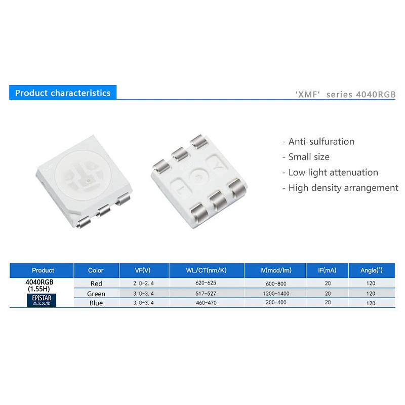 small size package 40*40 plcc6 0.2w epistar smd led 4040rgb chip