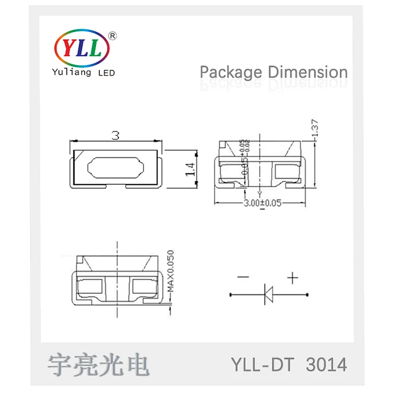Small power orange side emitting 0.04w 600 - 800mcd 3014 smd led datasheet