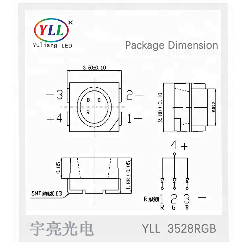 0.04w/0.06w/0.1w/0.2w 4-pin led smd 3528 epistar chip 3528 smd led specifications