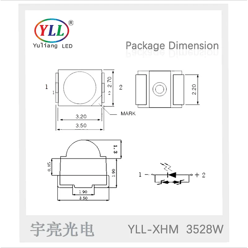 Low power consumption white 0.06W led 3528 smd