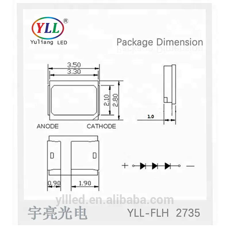 lighting emitting diode placc2 0.2w/0.5w yellow epistar 2835 led chip
