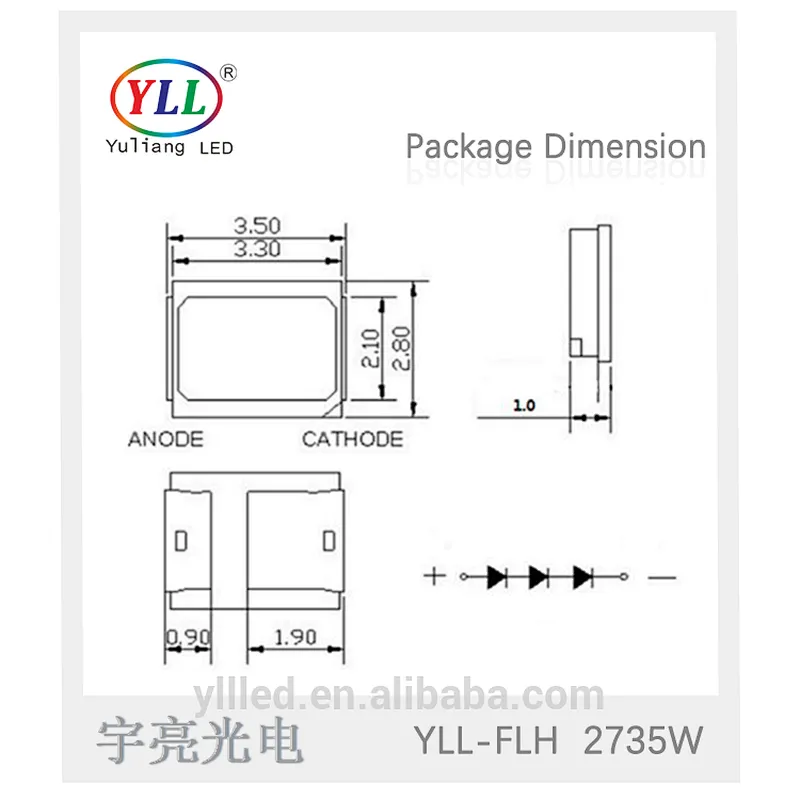 LM80, SDS approved yuliangled 0.2W crees chip 2835 led smd 3V 60mA 3000K