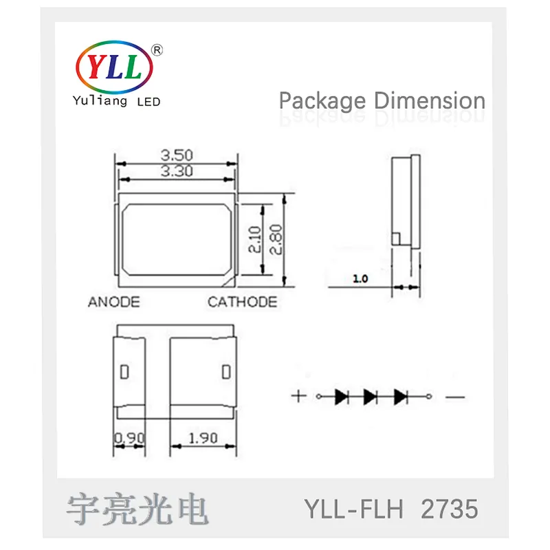 Free sample 2735 0.2w 620-630nm 2835 smd led datasheet red