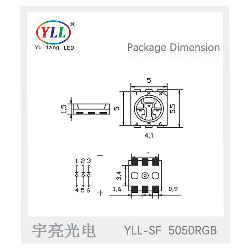 yuliang 13 experience manufacture epistar 0.5w smd 5050 rgb led chip plcc6