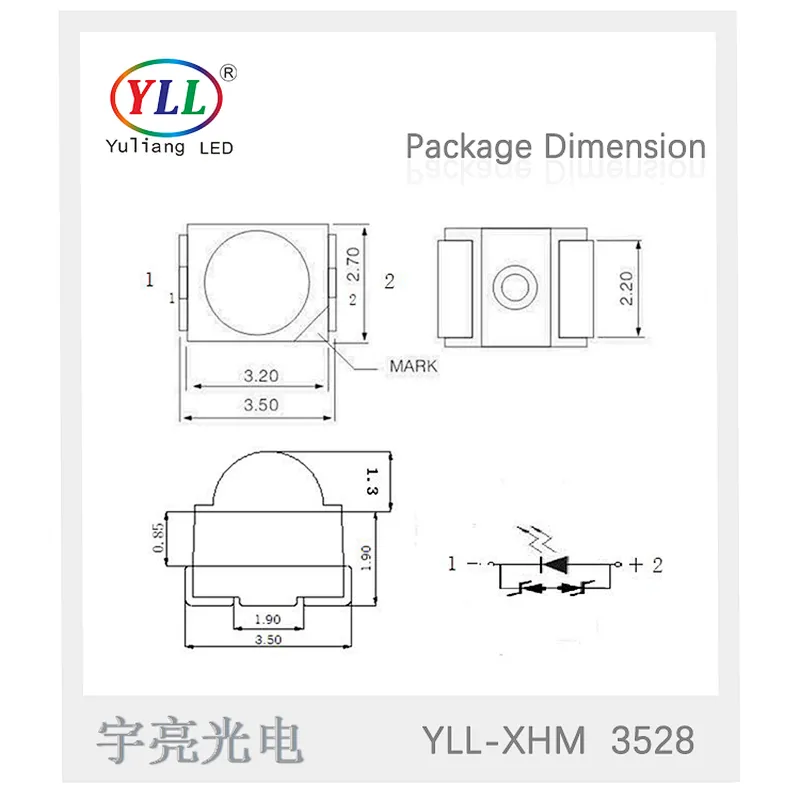 Epistar chip small power yellow 3528 smd led diode with lens