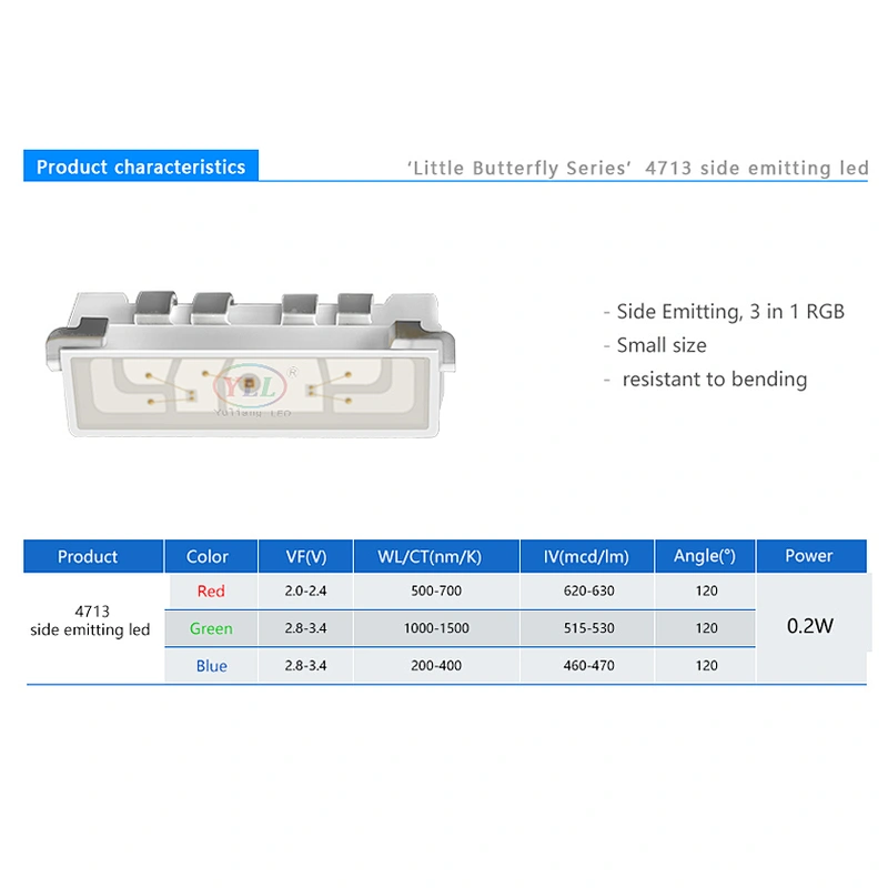 Epistar chip free samples 6 pin 0.2w side view rgb smd 4713 led