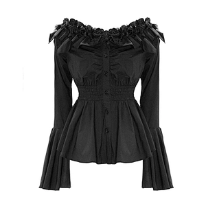 One-shouldered goth shirt with flared sleeves