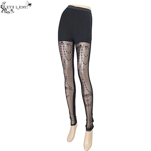 Front middle gothic pattern mesh leggings