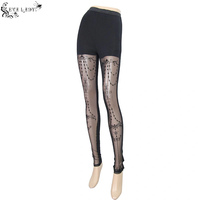 Front middle gothic pattern mesh leggings