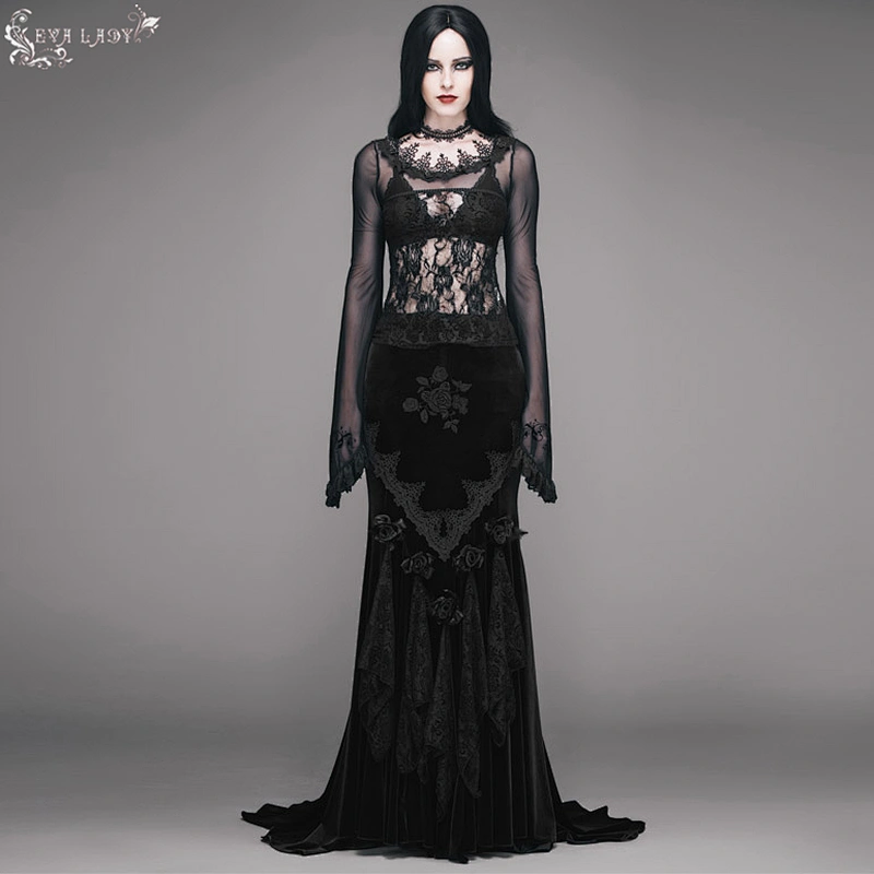 Whole piece net material waist big rose net big trumpet sleeve T-shirt