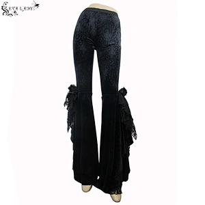 Velvet embossed trousers with slit legs for women's flared trousers