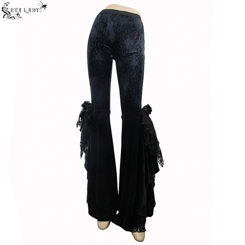 Velvet embossed trousers with slit legs for women's flared trousers