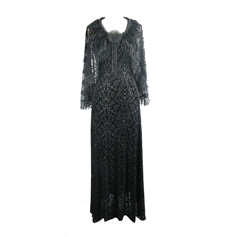 Gothic velvet dress with tassel shawl