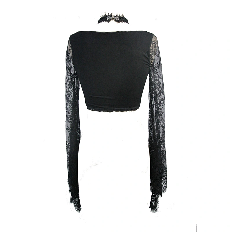 Short T-shirt with glass beads hanging around the neck