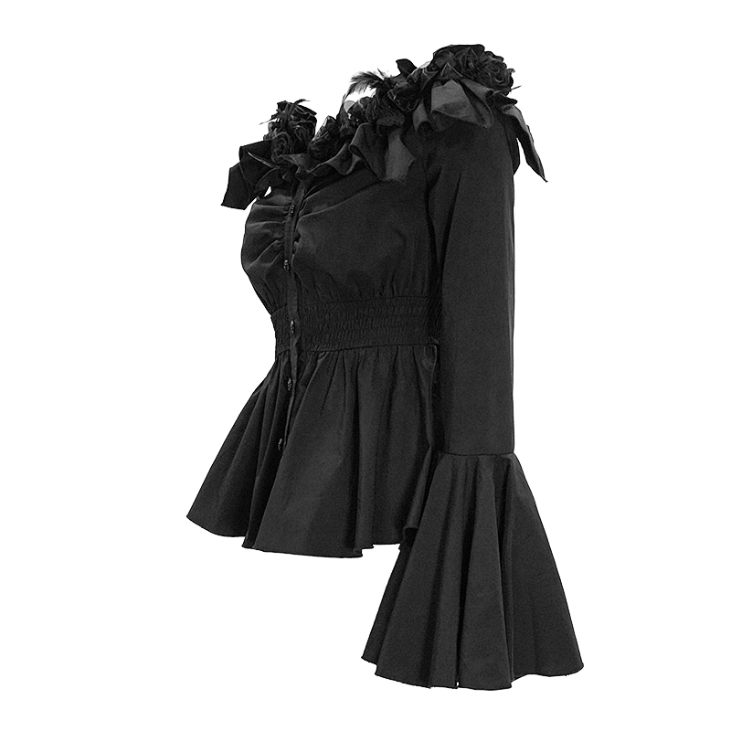 One-shouldered goth shirt with flared sleeves