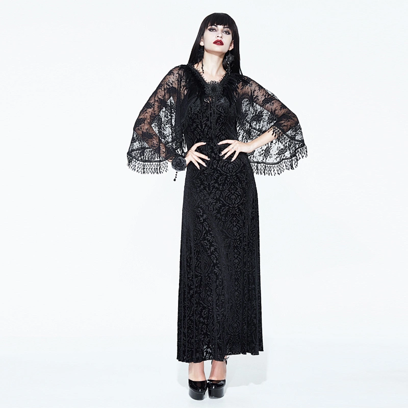 Gothic velvet dress with tassel shawl