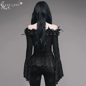 Goth rose one-word T-shirt with flared shoulder and long sleeves