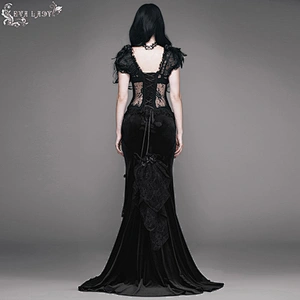 Rose embossed velvet fishtail half skirt