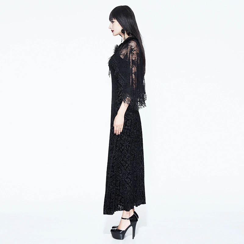 Gothic velvet dress with tassel shawl
