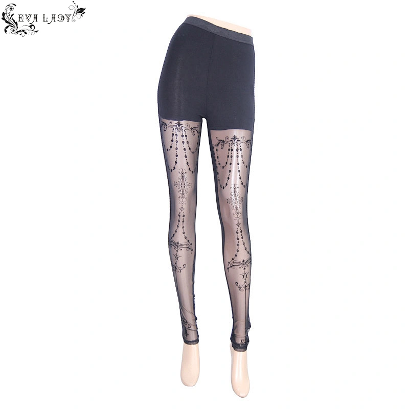 Front middle gothic pattern mesh leggings