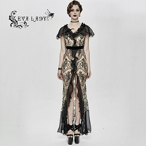 Color black waves bud silk dress