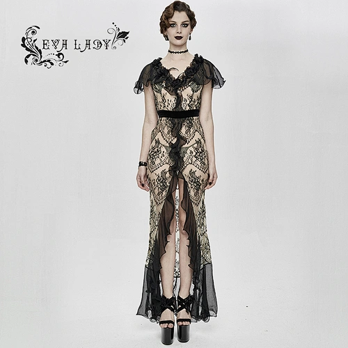 Color black waves bud silk dress