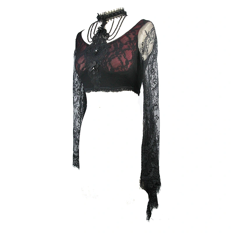 Short T-shirt with glass beads hanging around the neck