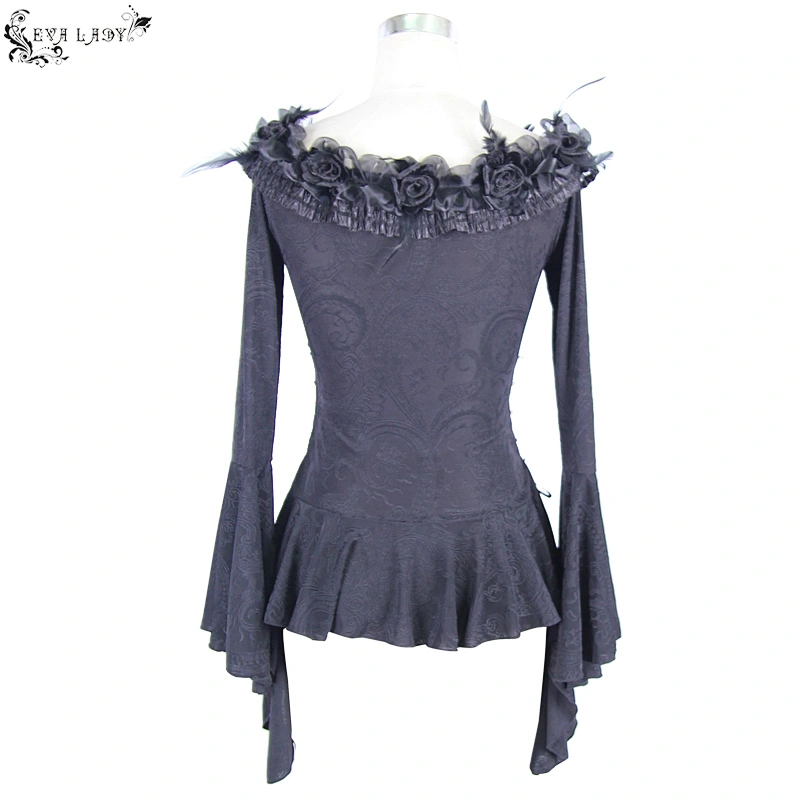 Goth rose one-word T-shirt with flared shoulder and long sleeves