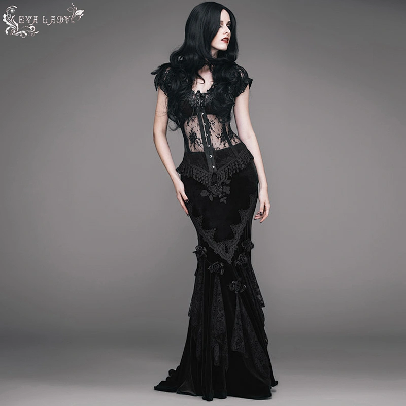 Rose embossed velvet fishtail half skirt