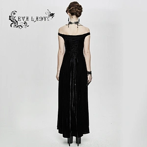 A word shoulder chest list cord velvet with tassel dress