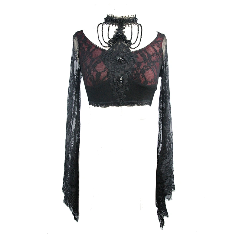 Short T-shirt with glass beads hanging around the neck