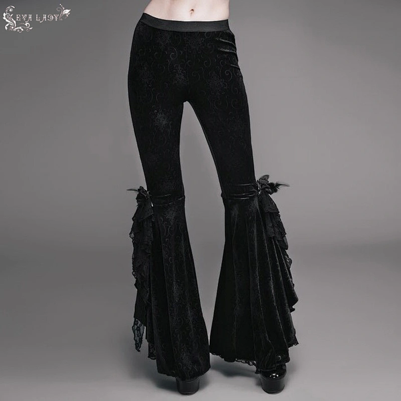 Velvet embossed trousers with slit legs for women's flared trousers