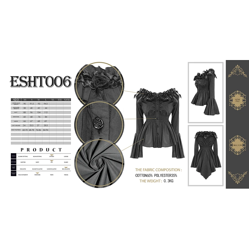 One-shouldered goth shirt with flared sleeves