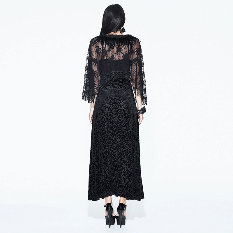 Gothic velvet dress with tassel shawl