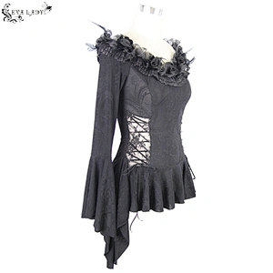 Goth rose one-word T-shirt with flared shoulder and long sleeves