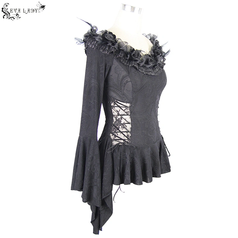 Goth rose one-word T-shirt with flared shoulder and long sleeves