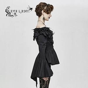 One-shouldered goth shirt with flared sleeves