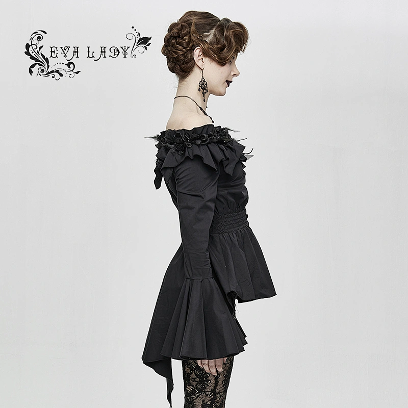 One-shouldered goth shirt with flared sleeves