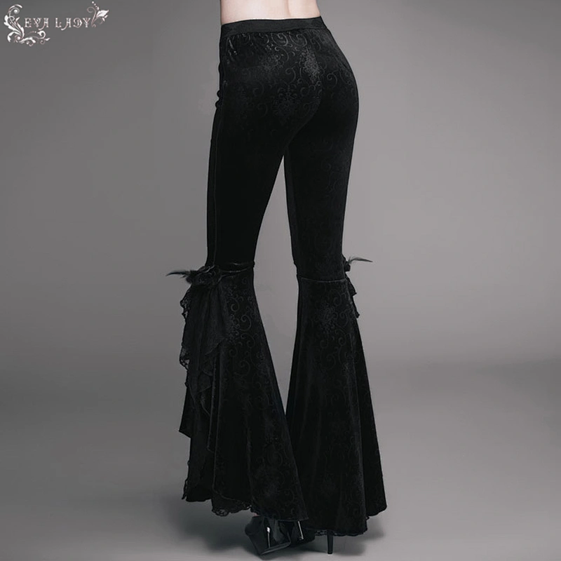 Velvet embossed trousers with slit legs for women's flared trousers